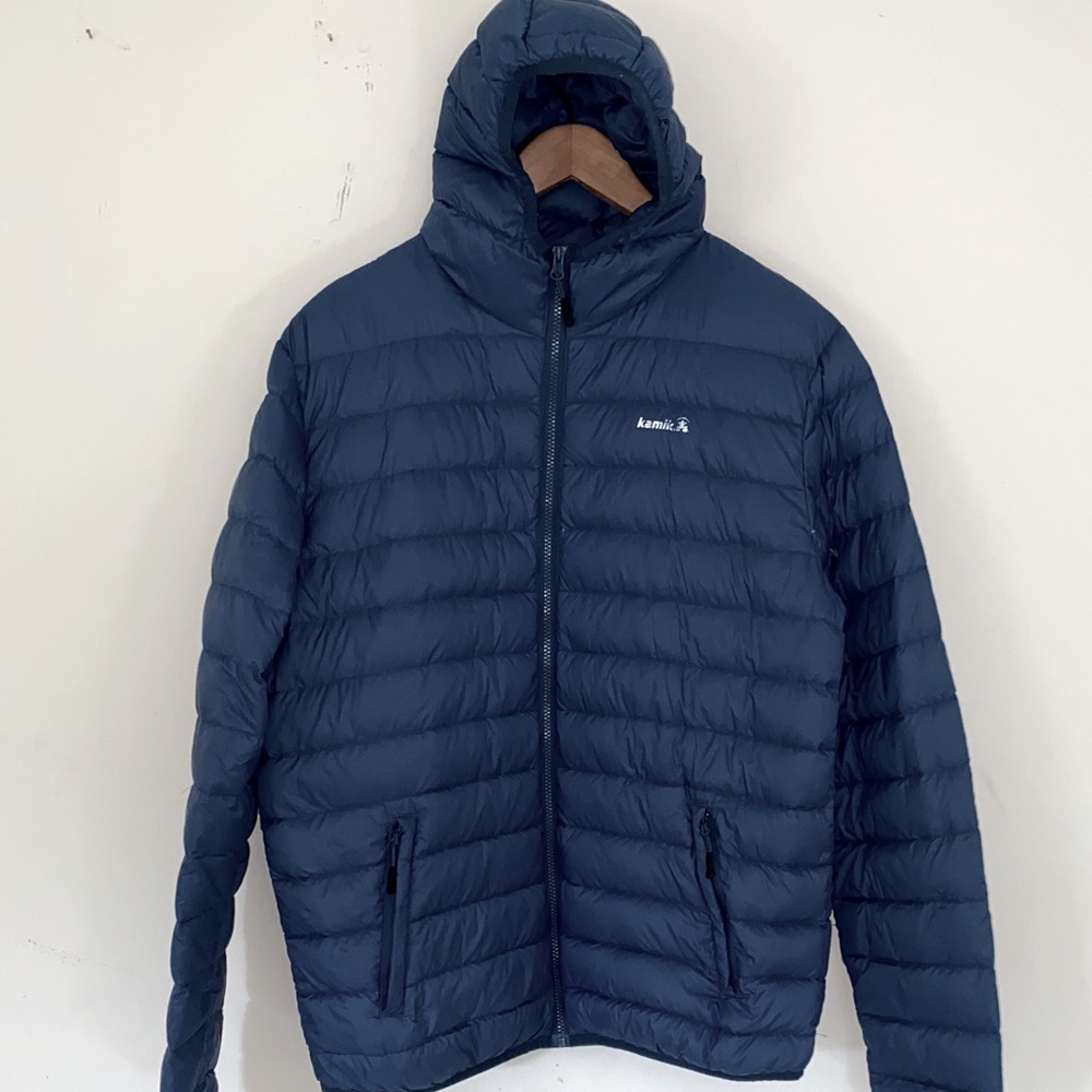 Kamik men’s dark blue down hooded puffer coat Sz M